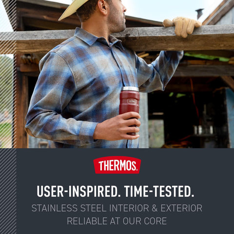 THERMOS exterior stays cool to touch, sweat-proof with cold liquids