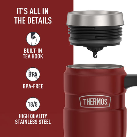 THERMOS exterior stays cool to touch when hot beverages are poured