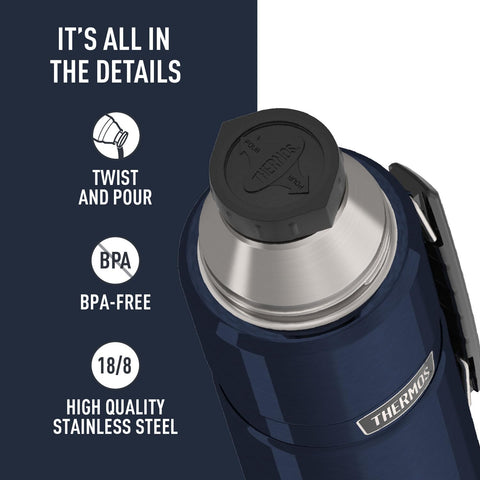 THERMOS twist and pour stopper enables serving without removing the cap