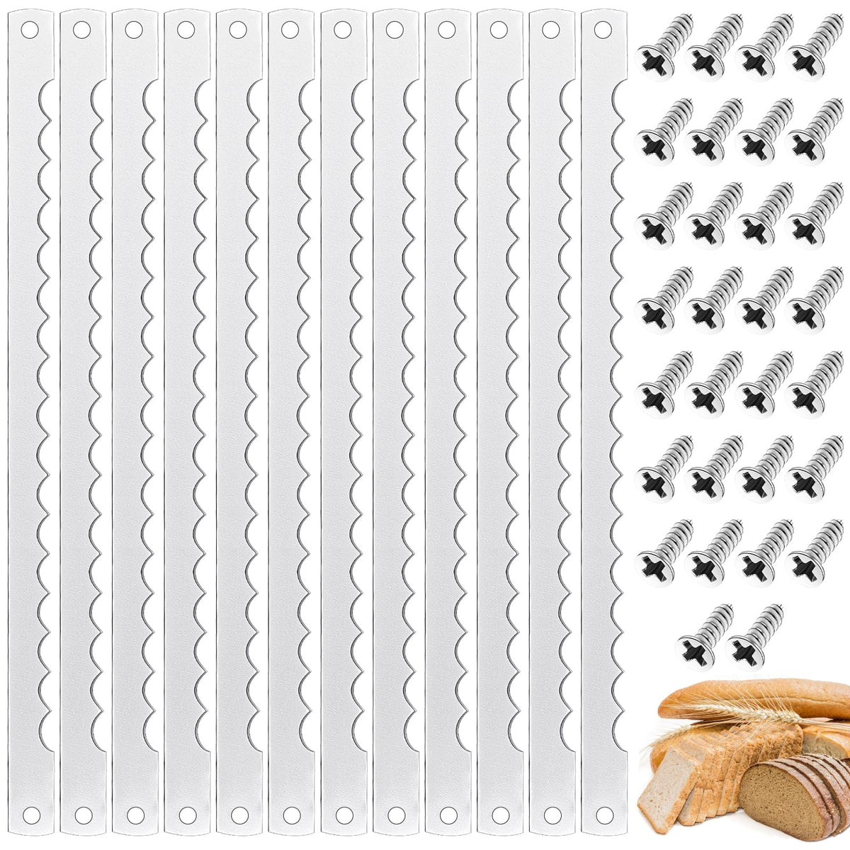 Therwen bread bow knife blade pack shows replacement blades and screws for easy maintenance