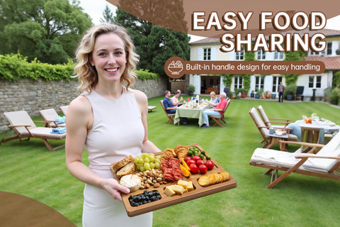 thetchry acacia cutting board back with compartments, perfect for snacks