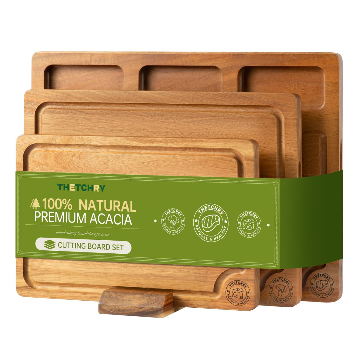 thetchry acacia cutting board set small board for bread and cheese, ideal for serving and slicing