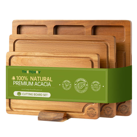 thetchry acacia cutting board set small board for bread and cheese, ideal for serving and slicing