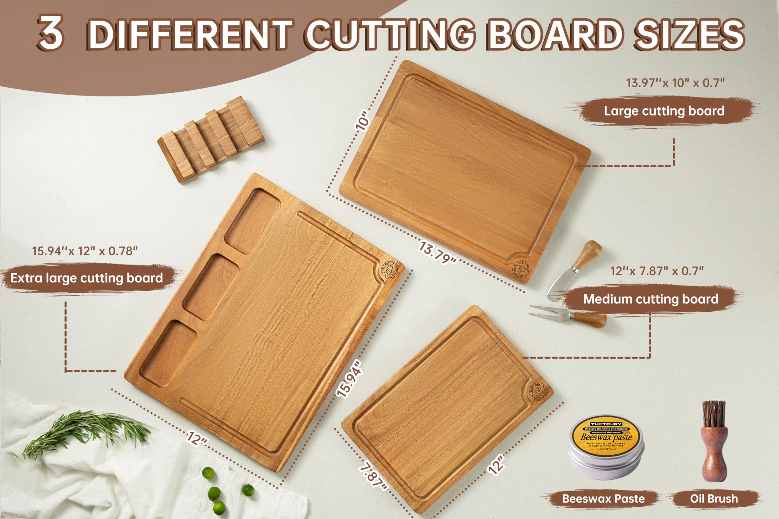 thetchry cutting board set includes 16 silicone pads for grip