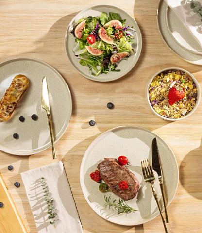 TheTerra stackable design saves cabinet space while keeping a coordinated setting.