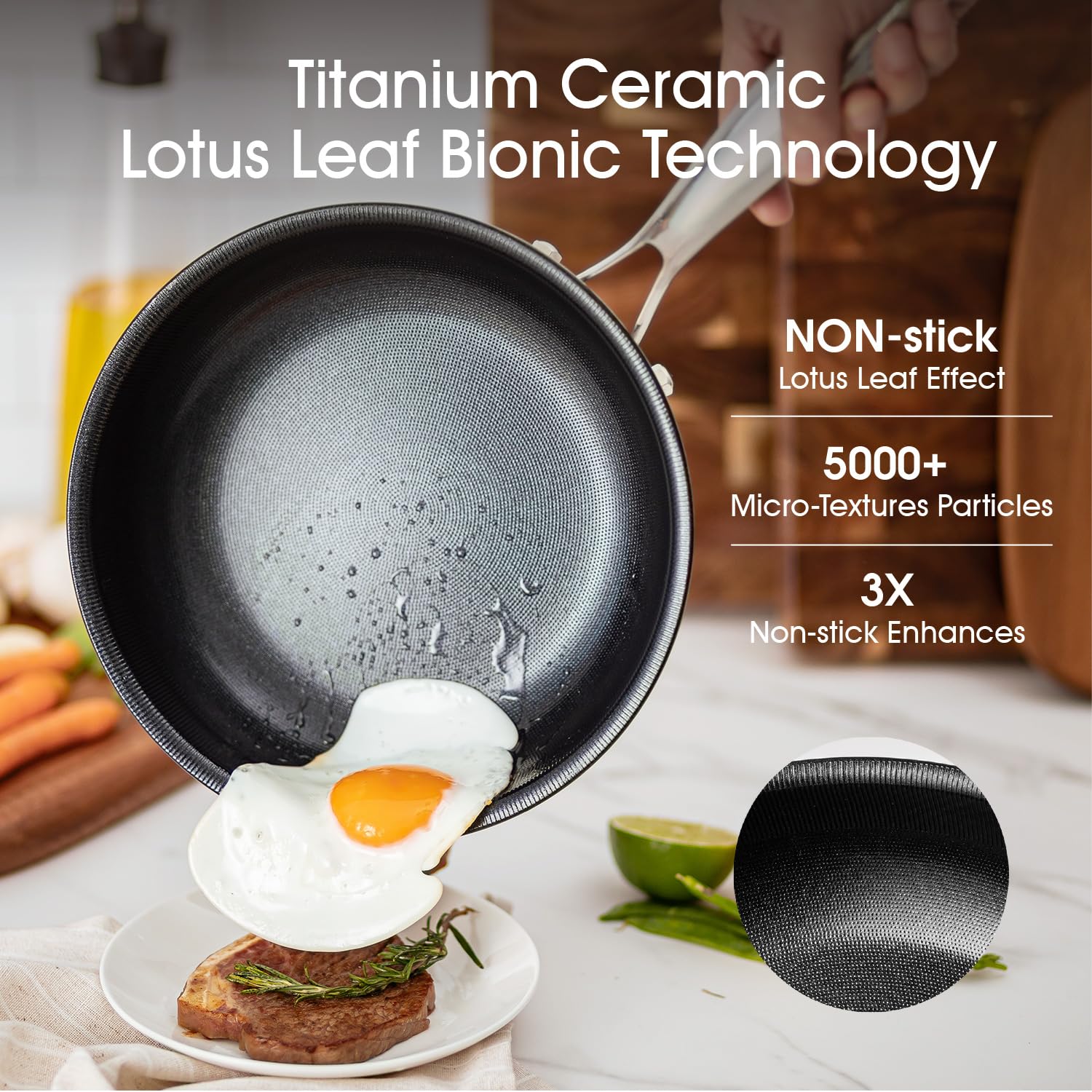 ThierryVuiton nonstick frying pan 10-inch with lid for even browning