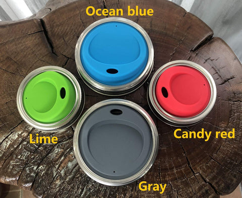 THINKCHANCES candy red sip lid on a jar with rings, keeps beverages covered