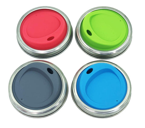 THINKCHANCES sip lid in gray on a wide-mouth jar with rings for easy sipping