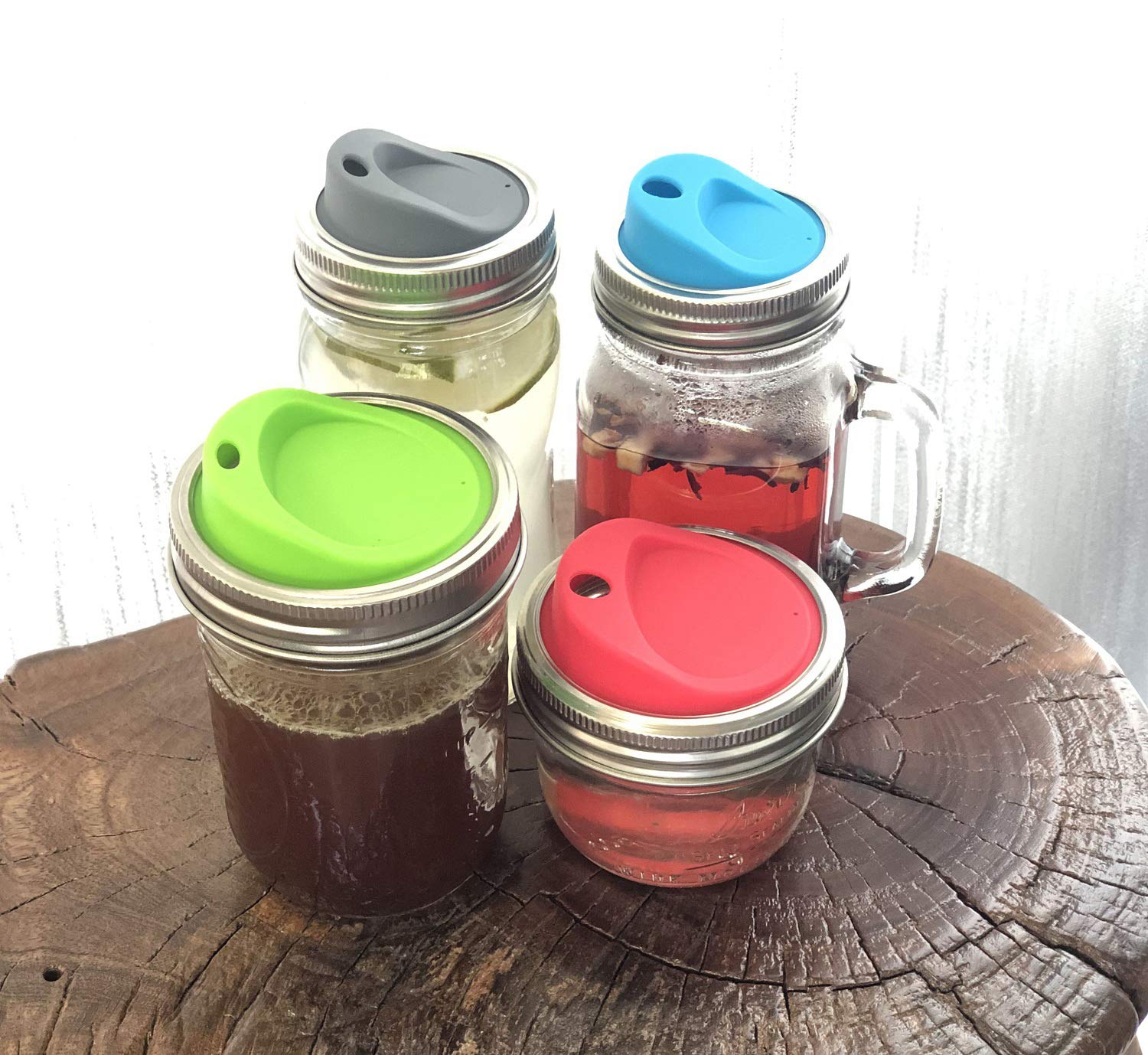 THINKCHANCES ocean blue sip lid on a jar with rings, fits mason jars