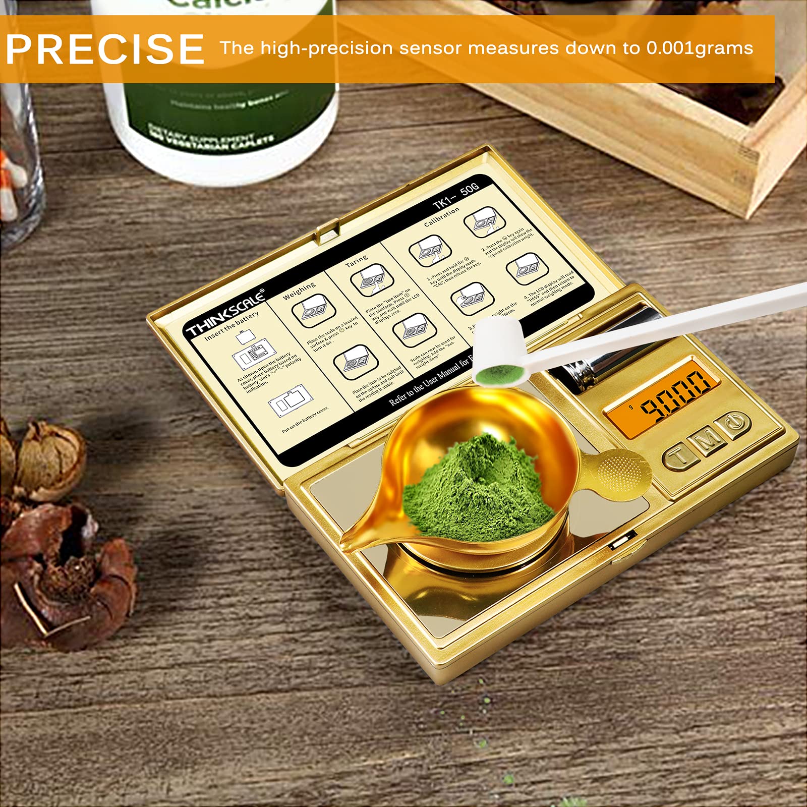 THINKSCALE scale shows 50 g capacity in clear, accurate increments