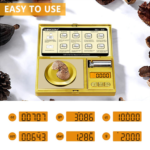 THINKSCALE includes tweezers, spoon, pan for easy small-item weighing
