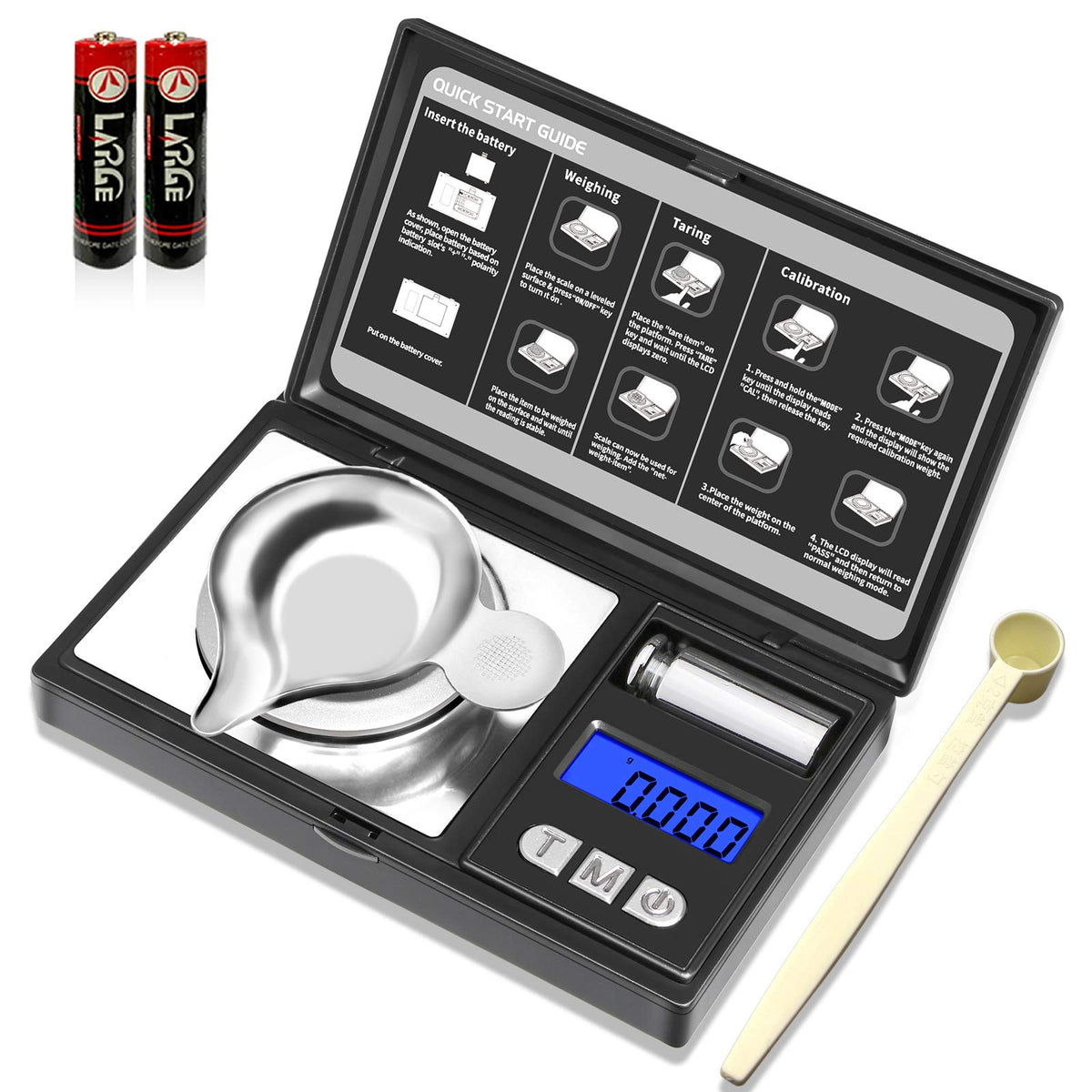 THINKSCALE milligram scale display reads precise 0.001 g increments for tiny measurements.