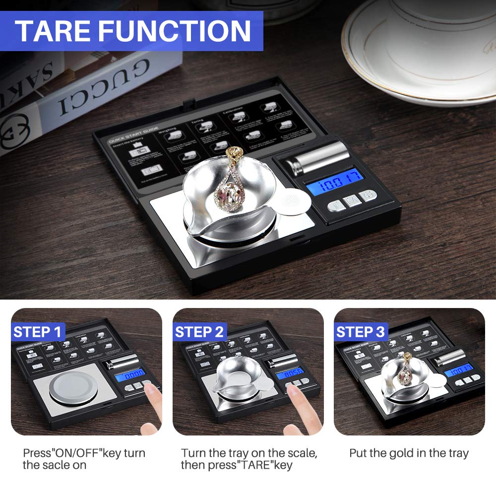 THINKSCALE milligram scale with flip cover protects the pan during transport.