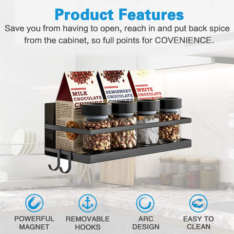 Thipoten magnetic spice rack with removable hooks adds versatile storage for scissors and spoons.