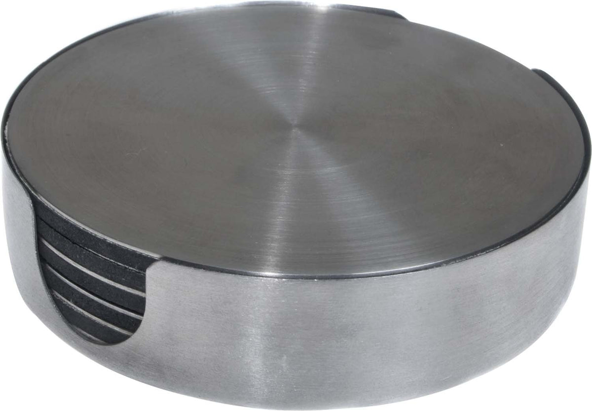 Thirstystone stainless steel coaster set protects surfaces from heat and condensation in daily use.