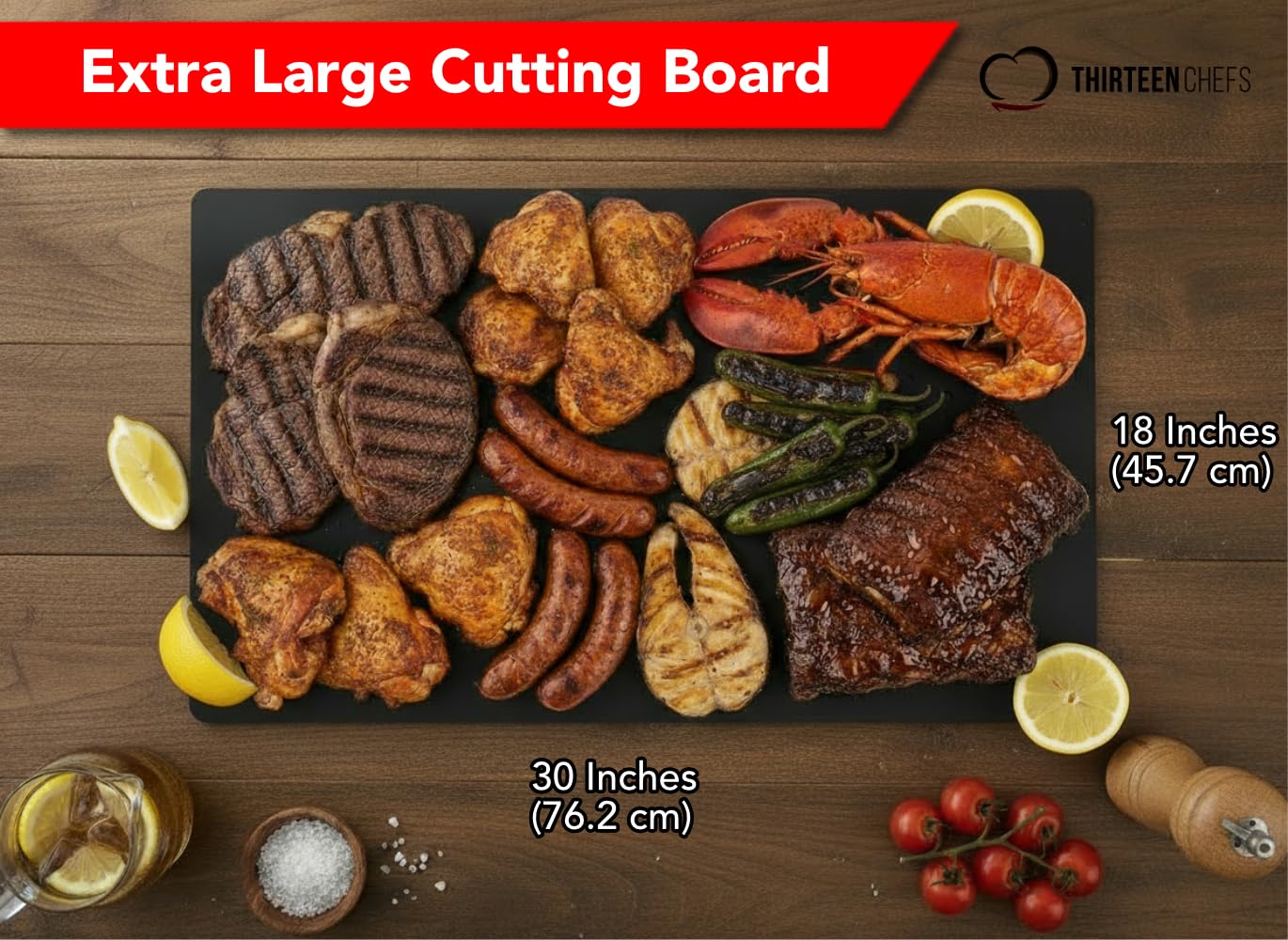 Thirteen Chefs 30x18 cutting board for meat supports heavy carving with stability