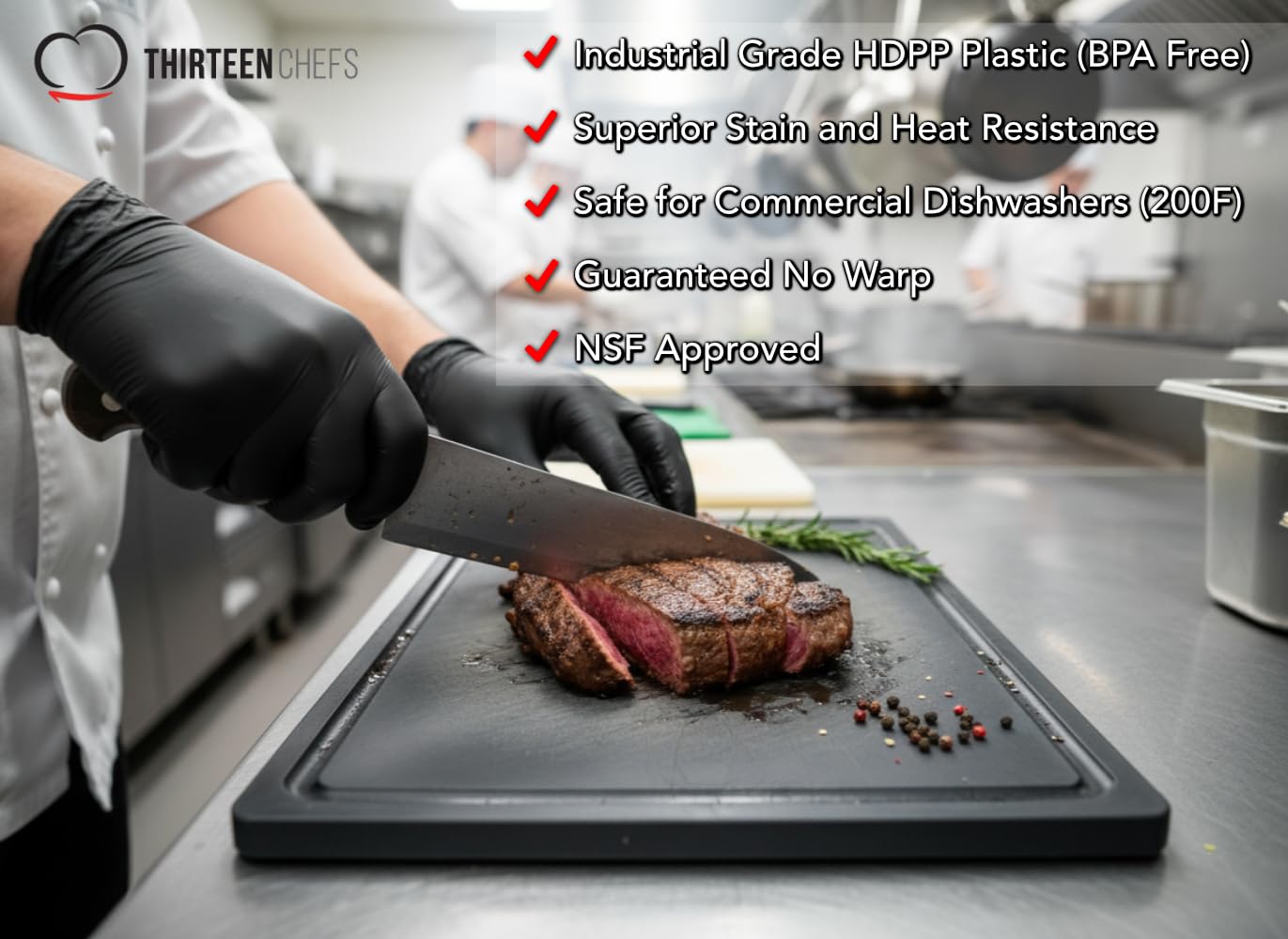 Thirteen Chefs BPA-free board keeps prep surfaces safe for home cooks.
