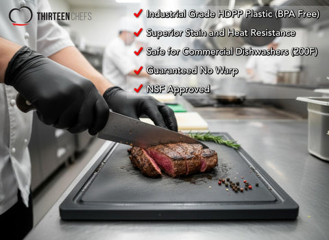 Thirteen Chefs BPA-free board keeps prep surfaces safe for home cooks.