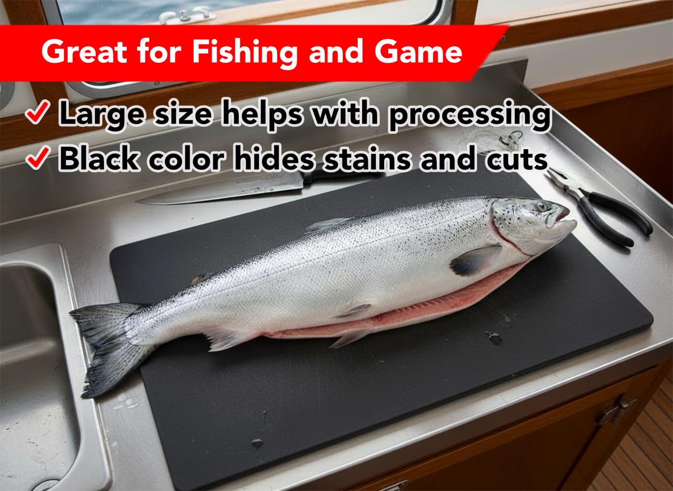 Thirteen Chefs commercial kitchen cutting board shows professional-grade surface