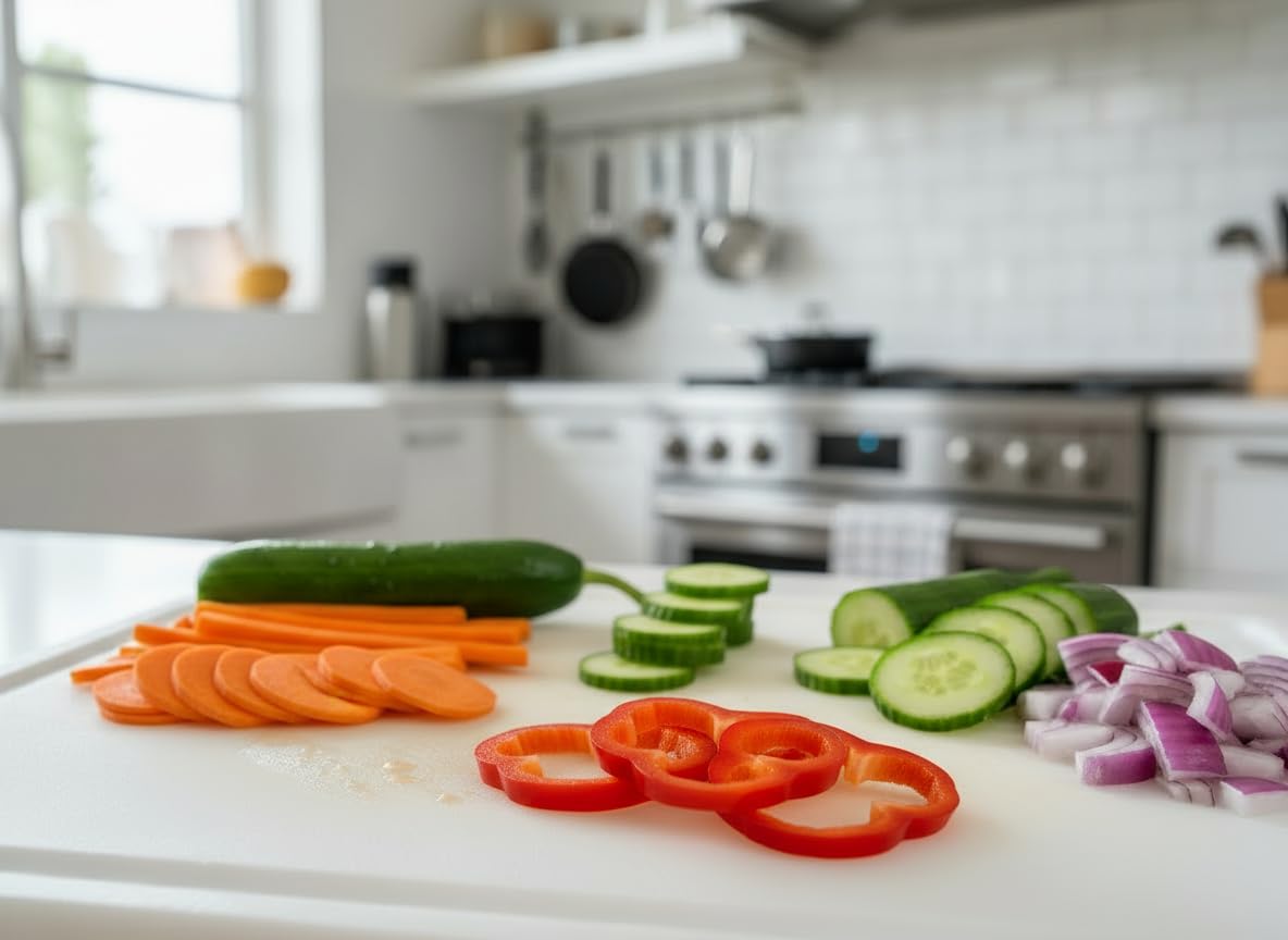 Thirteen Chefs cutting board is dishwasher-safe up to 180F for fast cleanup