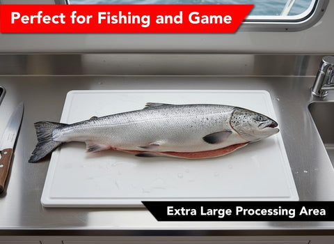 Thirteen Chefs board suitable for fishing prep and cleanup.