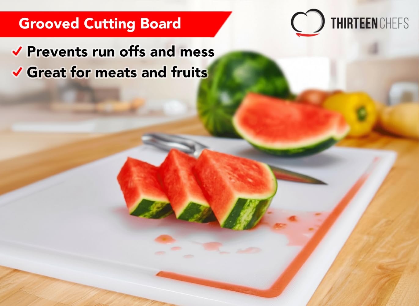 Thirteen Chefs half-inch thick HDPE board designed for heavy-duty use