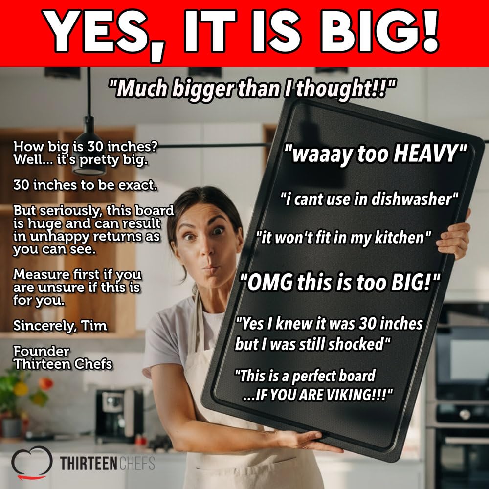 Thirteen Chefs oversized XL board offers ample prep space for large gatherings.