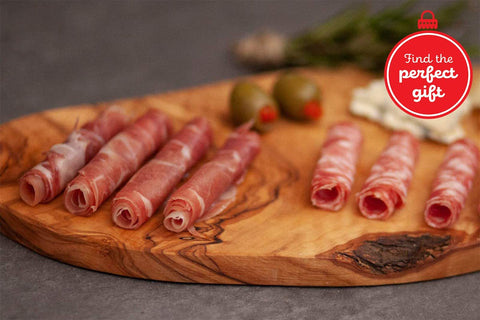 Thirteen Chefs gift idea olive wood board adds warmth and charm to any kitchen.