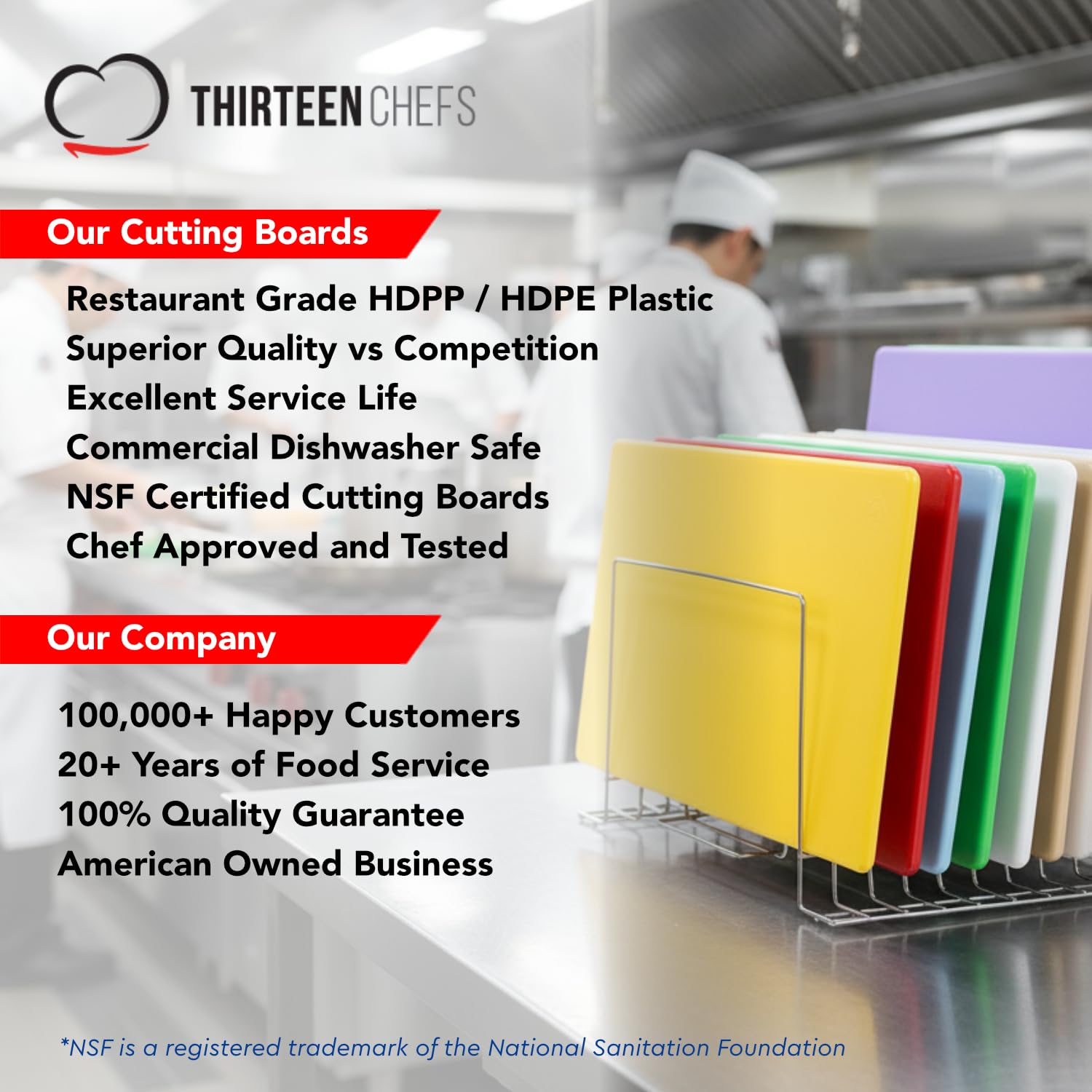 Thirteen Chefs HDPE 3/4-inch thick cutting board showing durability