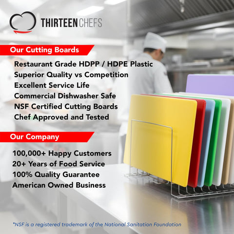 Thirteen Chefs HDPE 3/4-inch thick cutting board showing durability