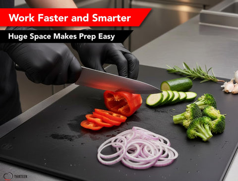 Thirteen Chefs professional kitchen setup with HDPE cutting board