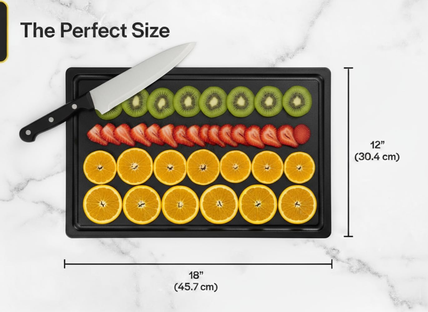 Thirteen Chefs large 18x12 cutting board ideal for family meals and prep.