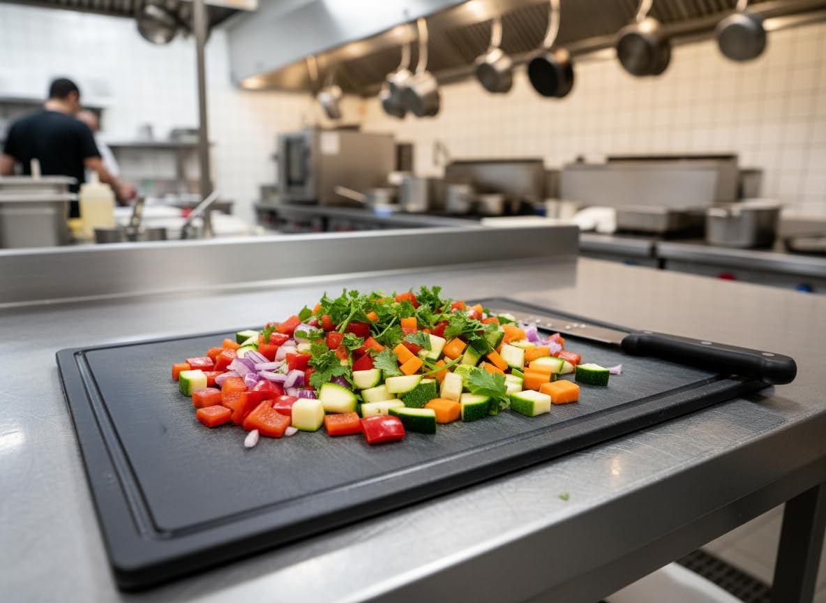 Thirteen Chefs non-slip surface stays steady on countertops while chopping.