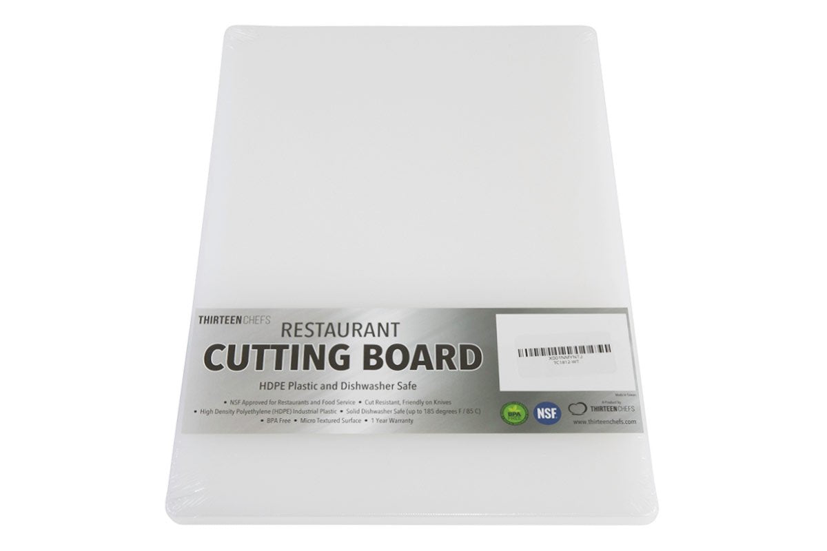 Thirteen Chefs plastic cutting board large front view shows sturdy, stable prep surface.