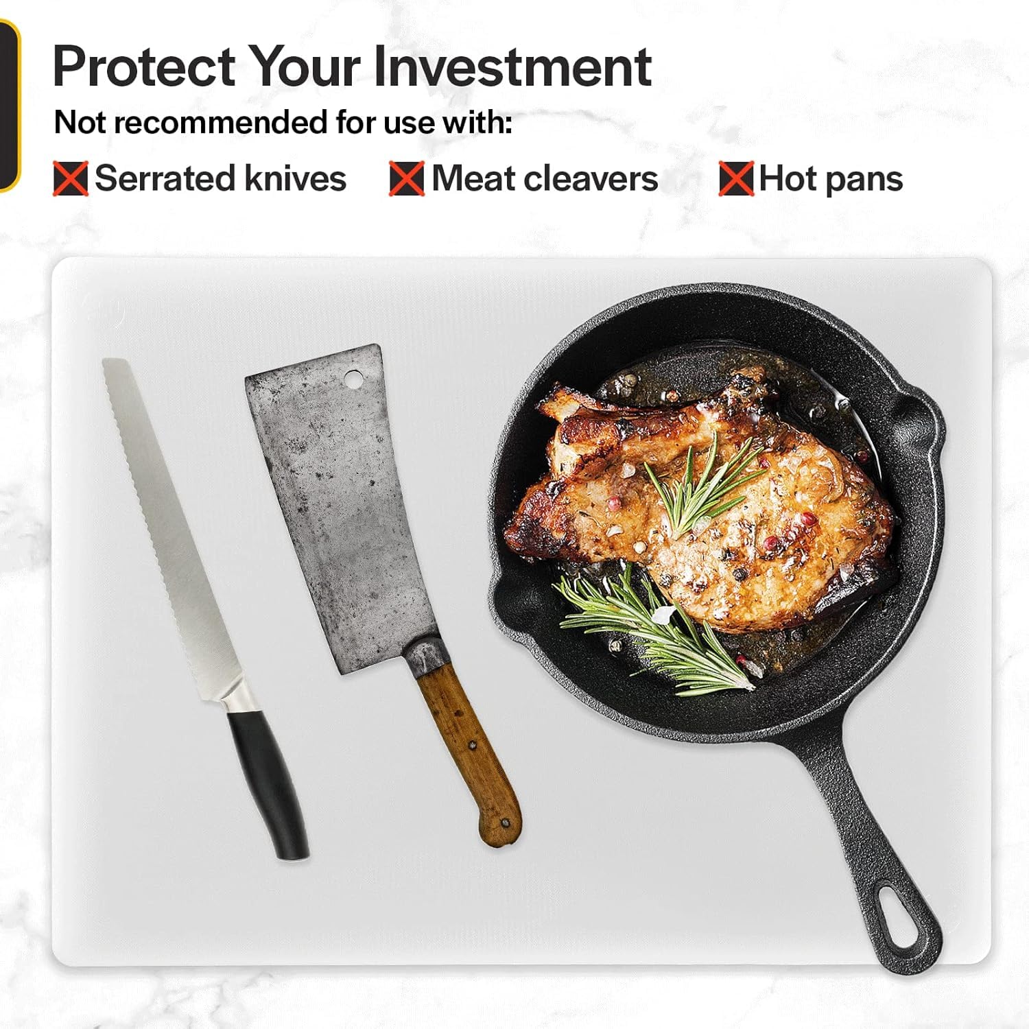 Thirteen Chefs plastic cutting board large vegetable prep highlights clear ingredient visibility.