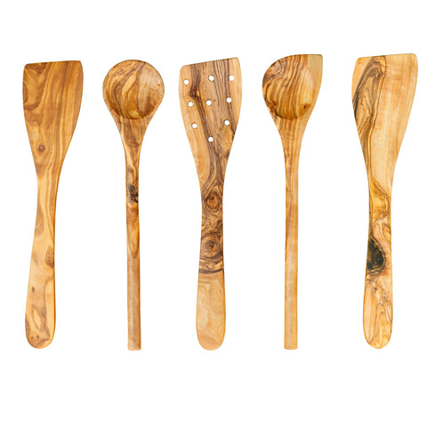 Thirteen Chefs Tramanto olive wood flat spatula shows premium craftsmanship for precise flipping.