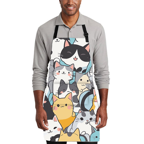 THISFIND cat design apron pockets close-up highlighting two roomy pockets