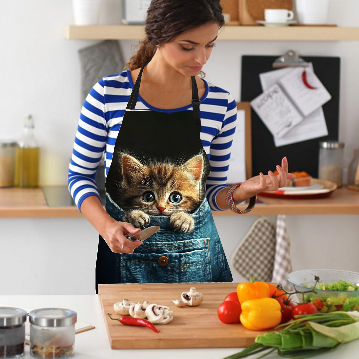 THISFIND Orange kitten detail brightens cooking tasks with a whimsical touch
