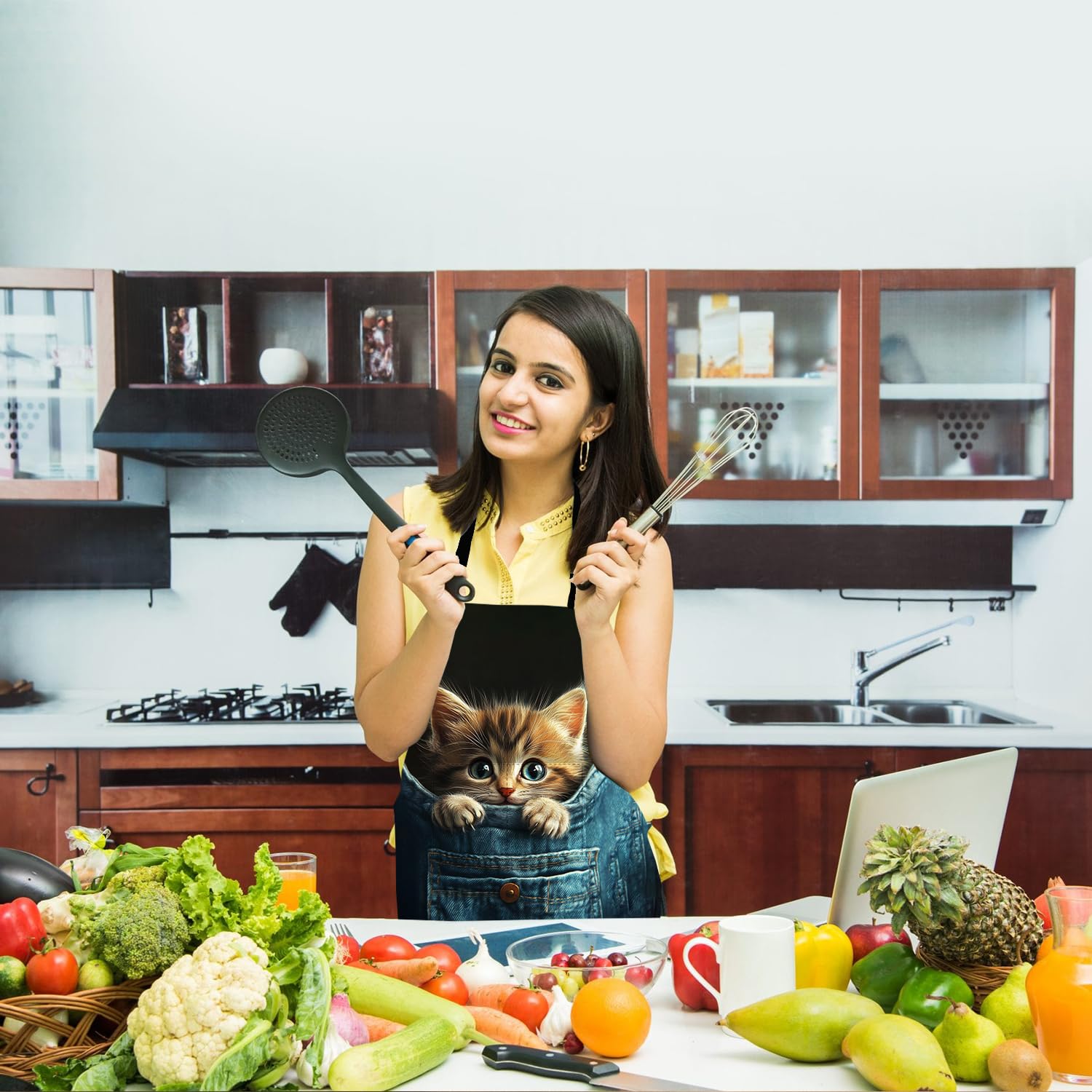 THISFIND Soft, lightweight fabric feels gentle during long kitchen sessions