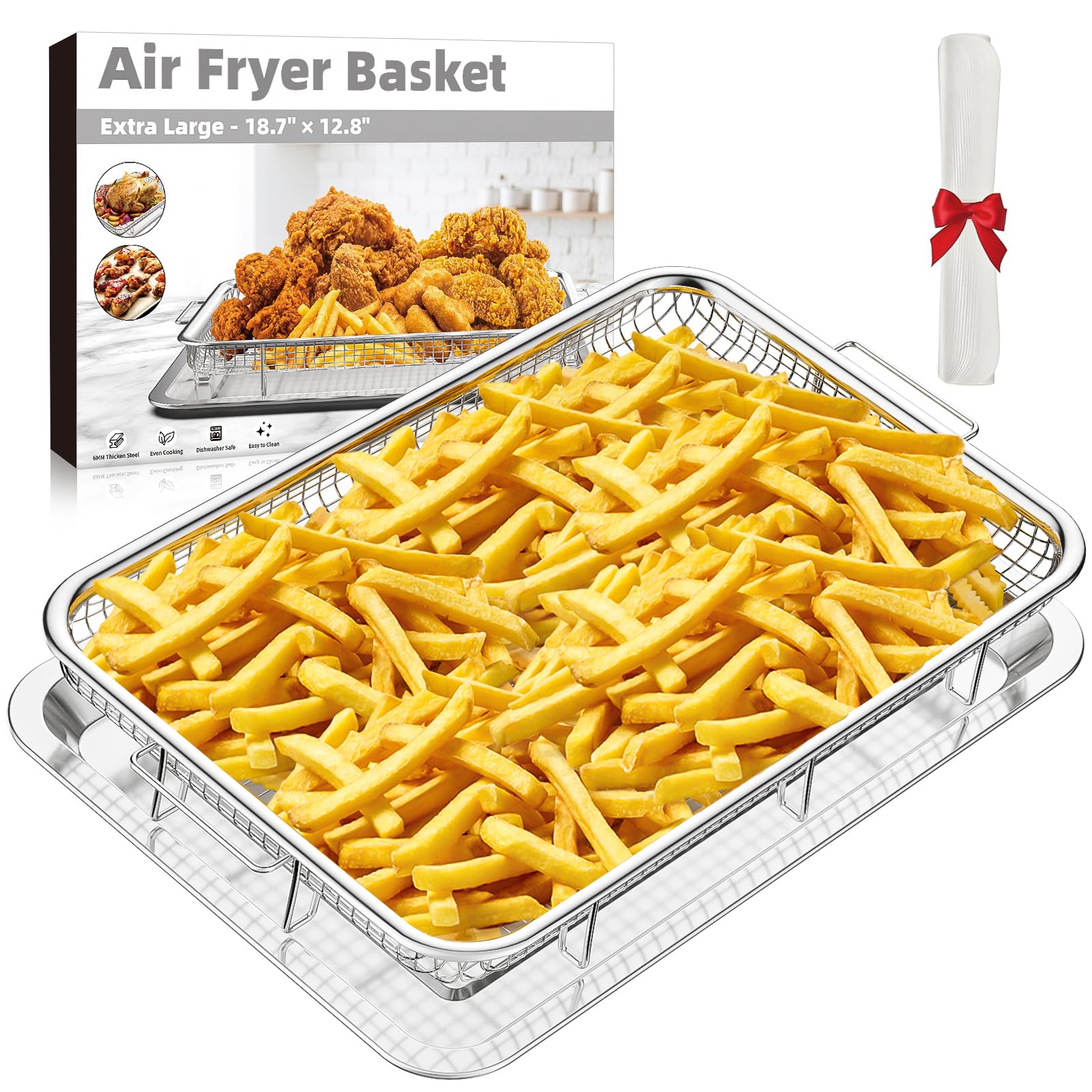 THORSES air fryer basket for oven in XL size ready for family meals.
