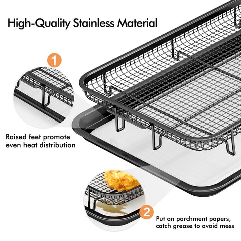 THORSES medium oven tray promotes airflow with raised mesh design.