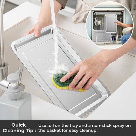 Dishwasher-safe design simplifies post-cook cleanup.