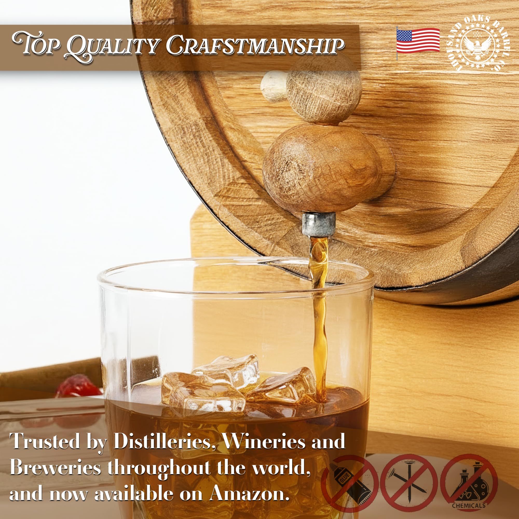 Barrel resting on a kitchen counter as a stylish home bar decor piece