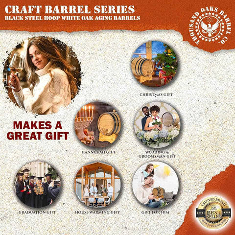 THOUSAND OAKS BARREL decorative 1L barrel on wooden stand for man cave display.