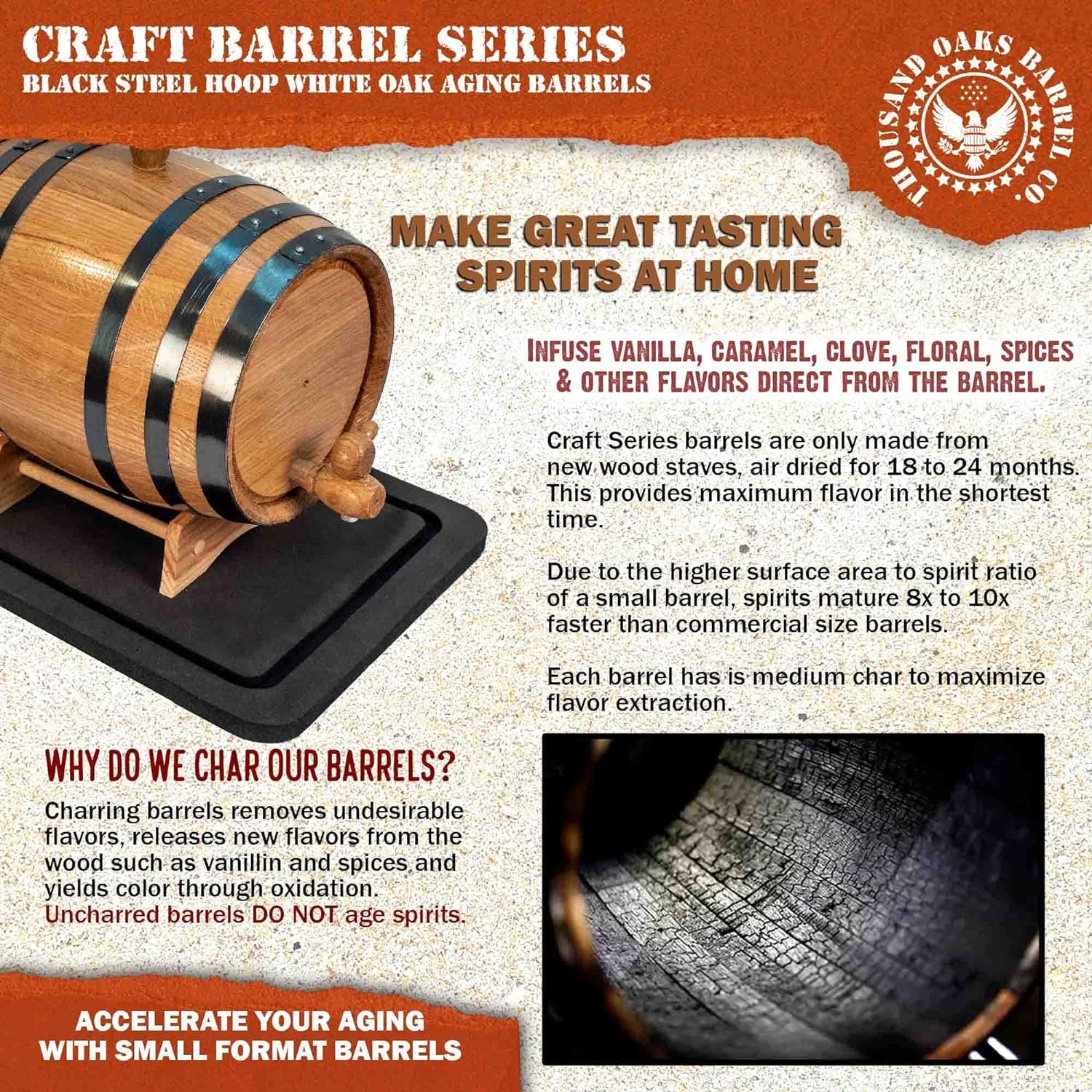THOUSAND OAKS BARREL funnel and instruction booklet guides curing and use.