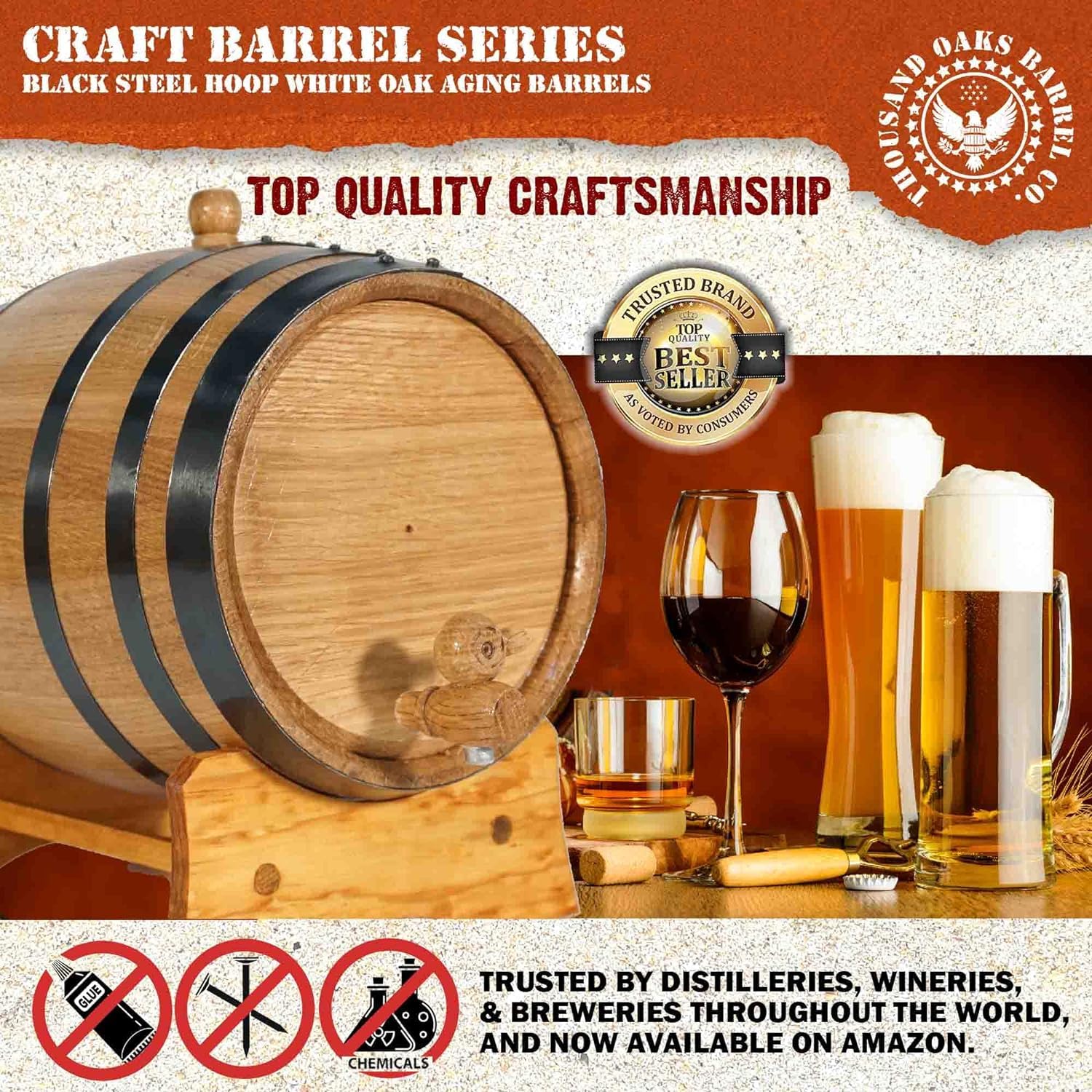 THOUSAND OAKS BARREL ideal for aging whiskey bourbon and rum in compact form.
