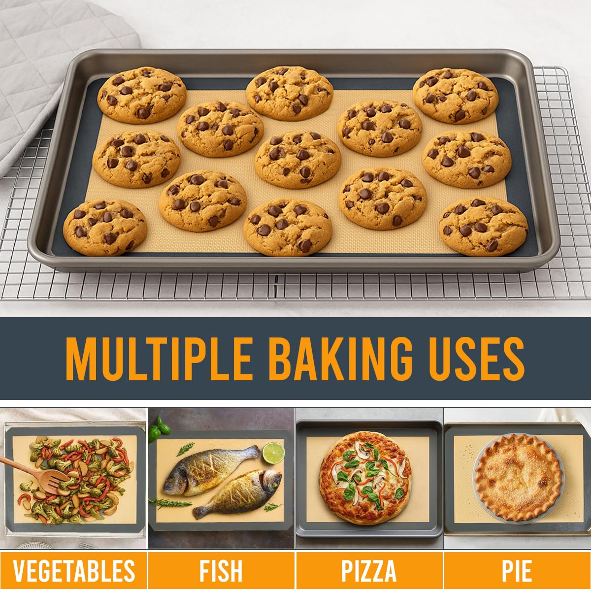 ThreadNanny silicone baking mat heat-resistant up to 450F for versatile cooking.