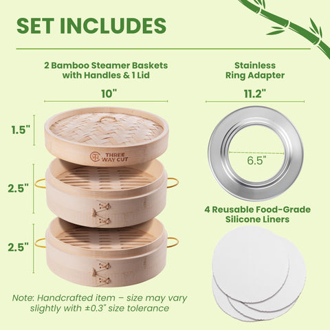 Close-up of heatproof handle on Three Way Cut bamboo steamer for easy, burn-free lifting