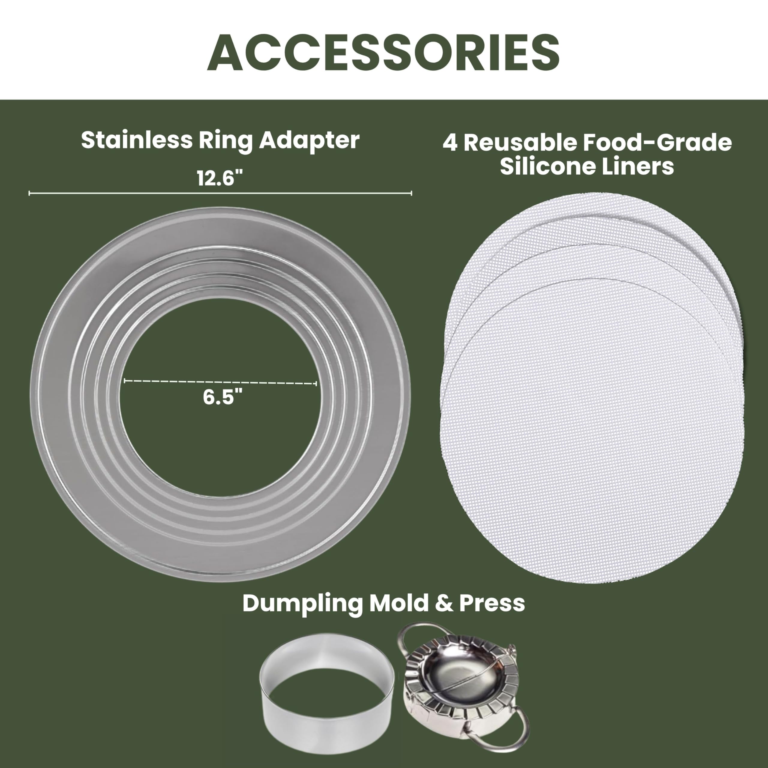 Three Way Cut steamer ring adapter protects baskets from soaking.