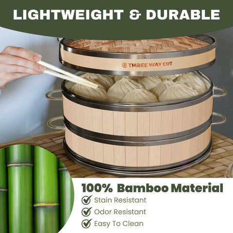 Three Way Cut steamer kit supports fast dim sum at home.